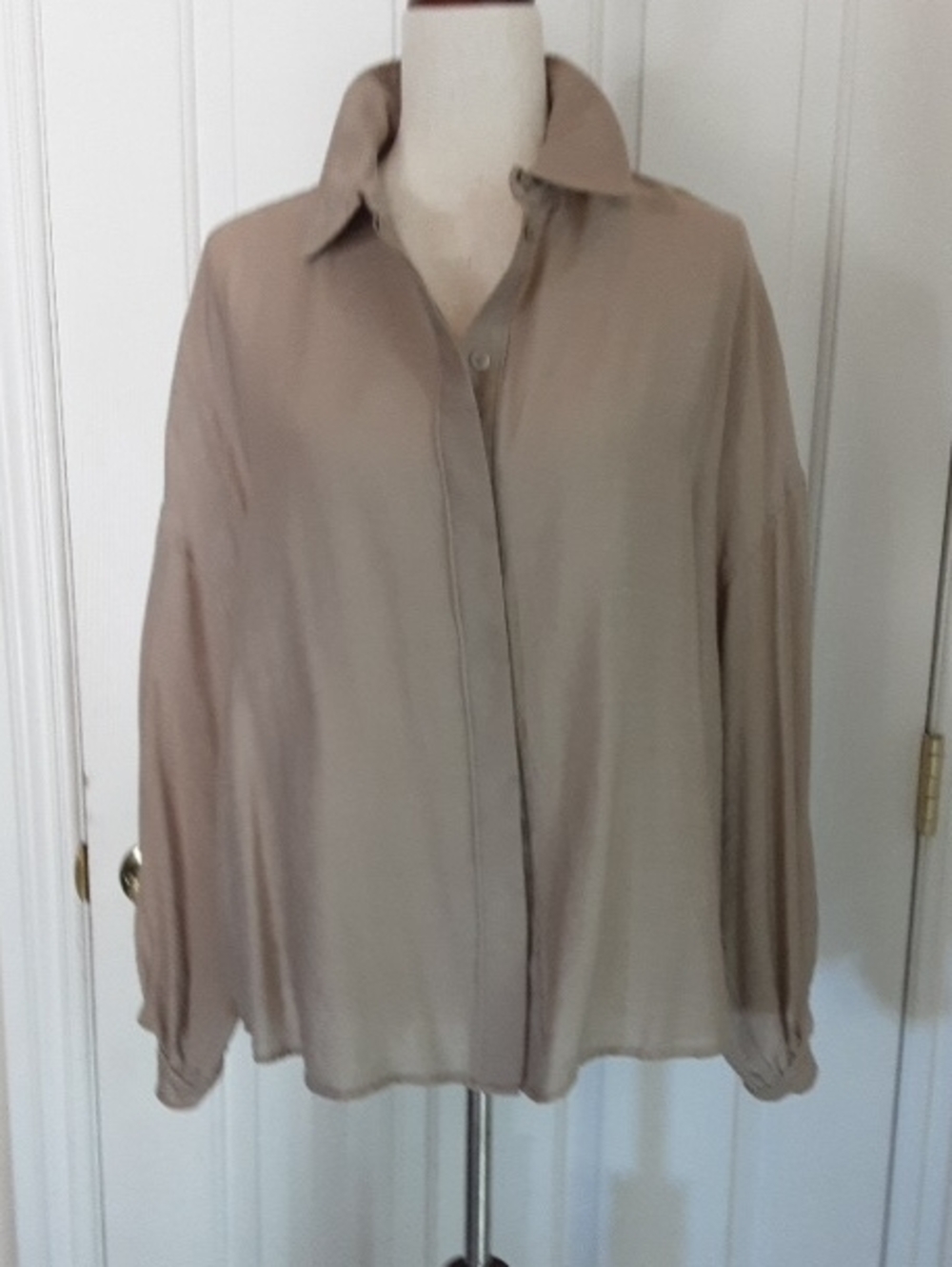Prologue Button-Front Blouse in Taupe